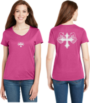 Wing Cross Reflective V-Neck Tee - 100% Cotton