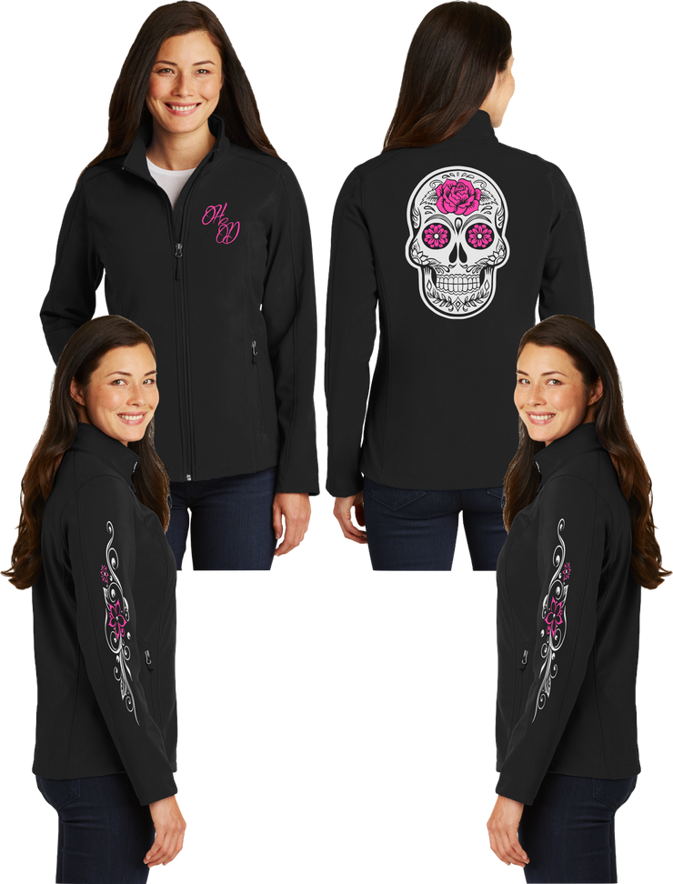 Women's Sugar Skull Pink Reflective Soft Shell Jacket