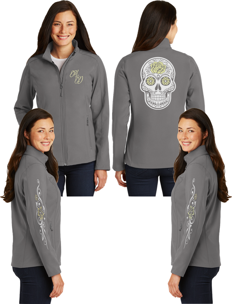 Women's Sugar Skull Gold Reflective Soft Shell Jacket