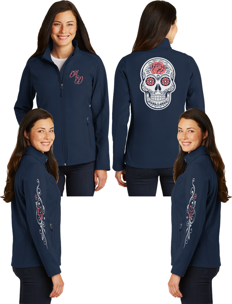 Women's Sugar Skull Coral Reflective Soft Shell Jacket