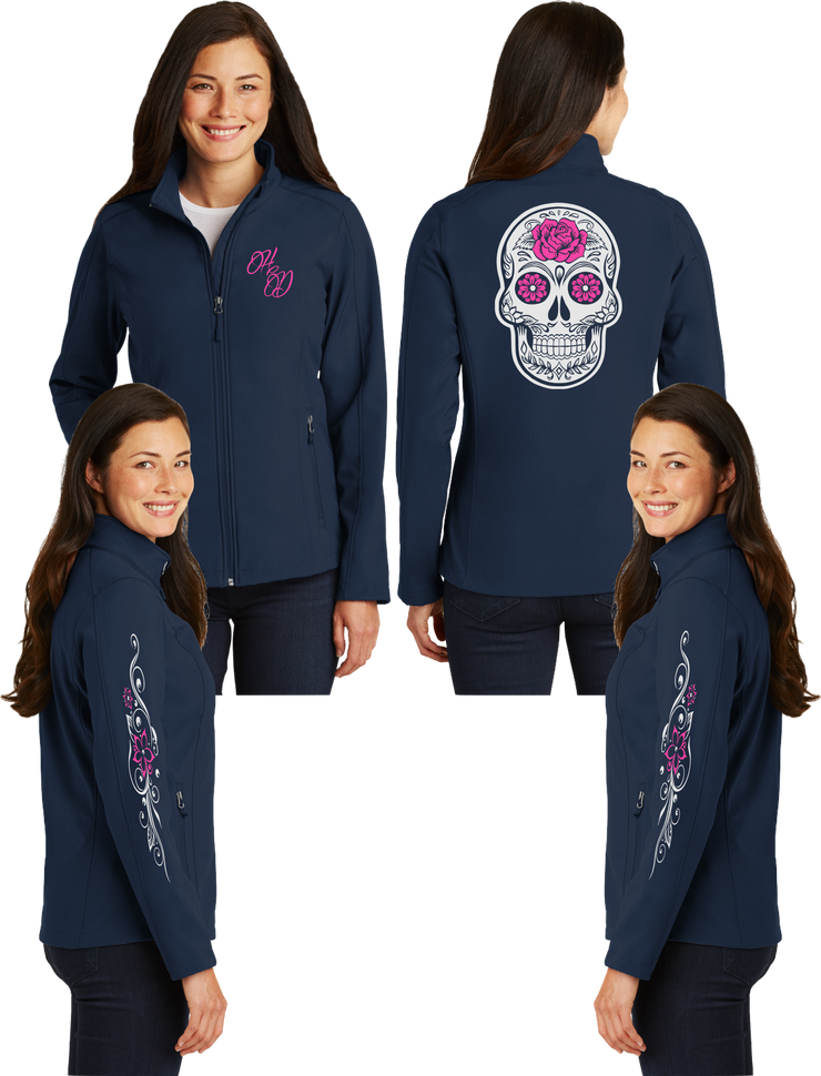Women's Sugar Skull Pink Reflective Soft Shell Jacket