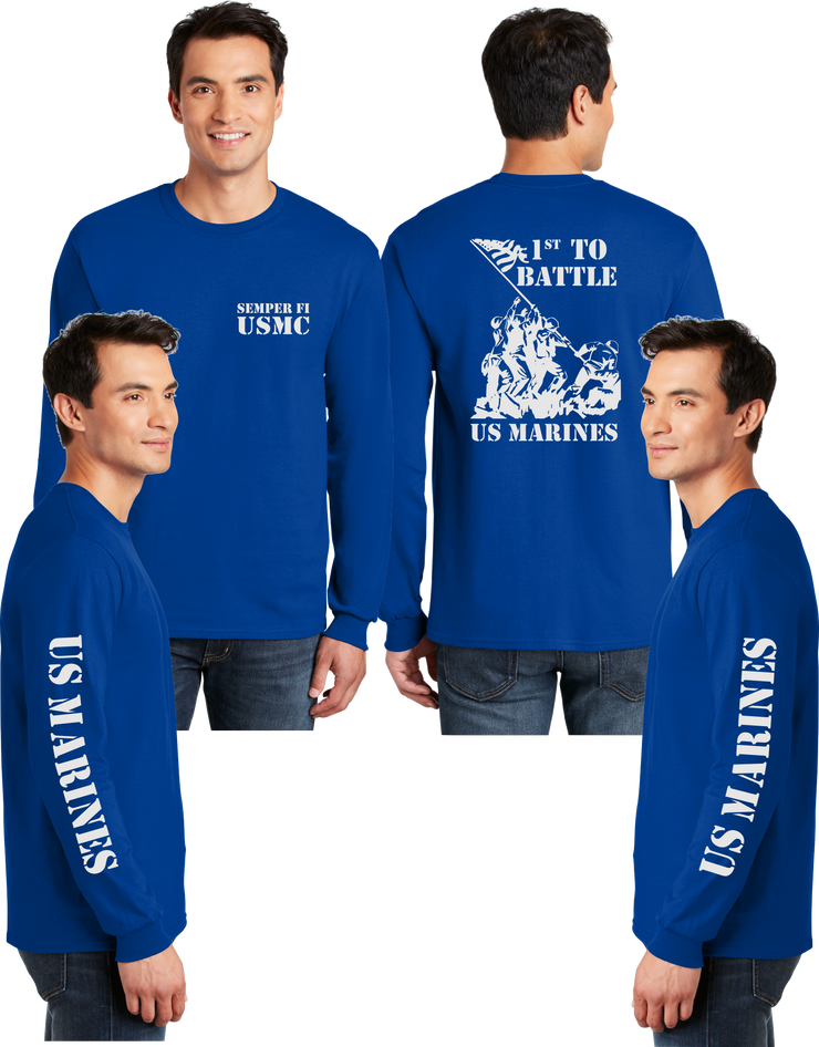 USMC 1st To Battle  Reflective Long Sleeve - 100% Cotton