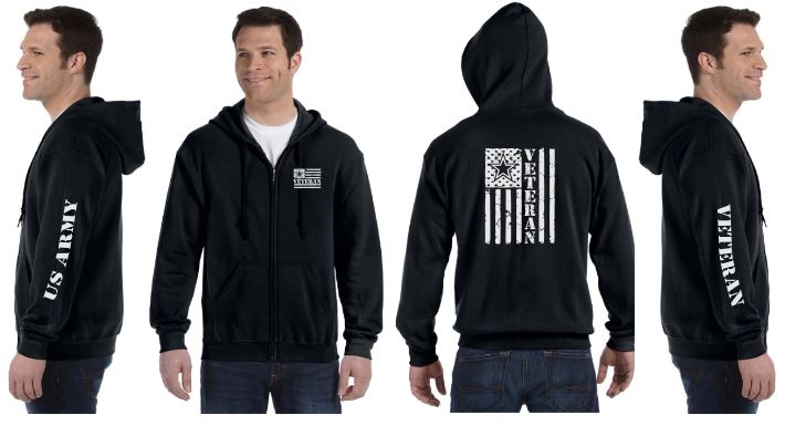 Army Veteran Flag Reflective Hoodie - Zippered