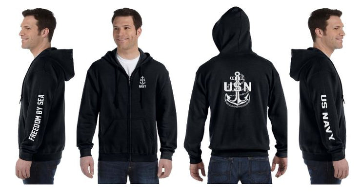 Navy Anchor Reflective Hoodie - Zippered