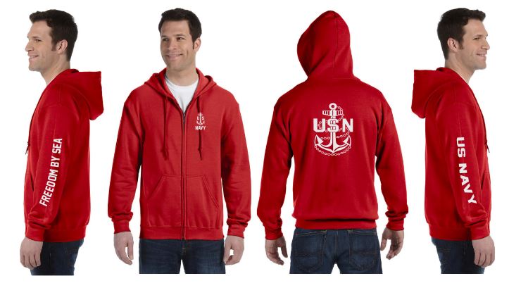 Navy Anchor Reflective Hoodie - Zippered