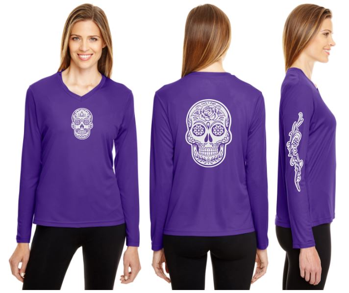 Sugar Skull Reflective V-Neck Long Sleeve - 100% Polyester