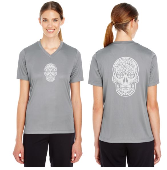 Sugar Skull Reflective V-Neck Tee - 100% Polyester