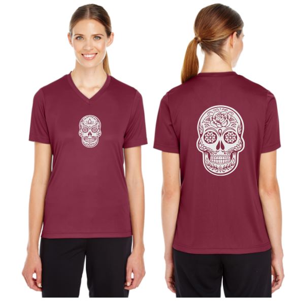 Sugar Skull Reflective V-Neck Tee - 100% Polyester