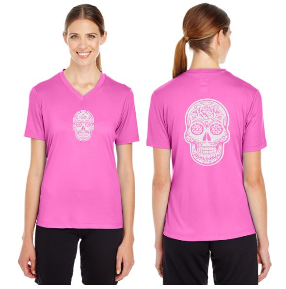 Sugar Skull Reflective V-Neck Tee - 100% Polyester