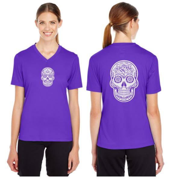 Sugar Skull Reflective V-Neck Tee - 100% Polyester