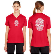 Sugar Skull Reflective V-Neck Tee - 100% Polyester