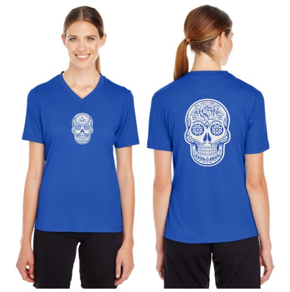 Sugar Skull Reflective V-Neck Tee - 100% Polyester