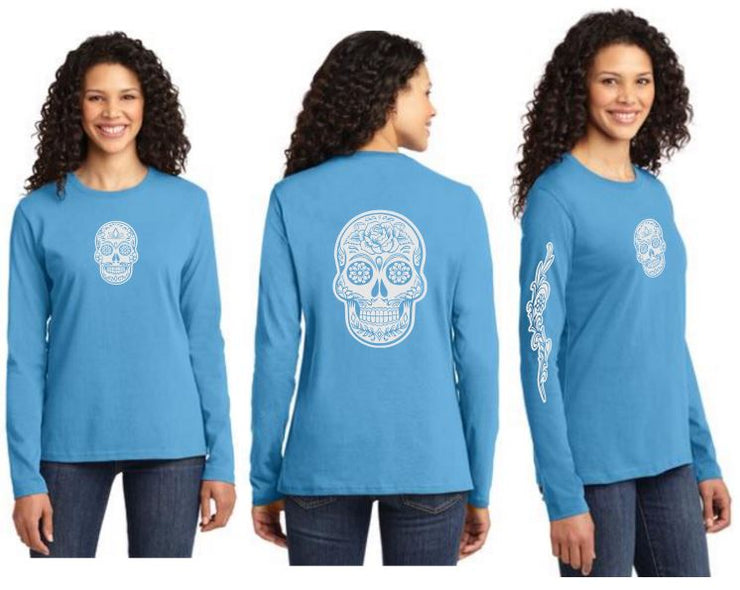 Sugar Skull Reflective Long Sleeve - 100% Cotton