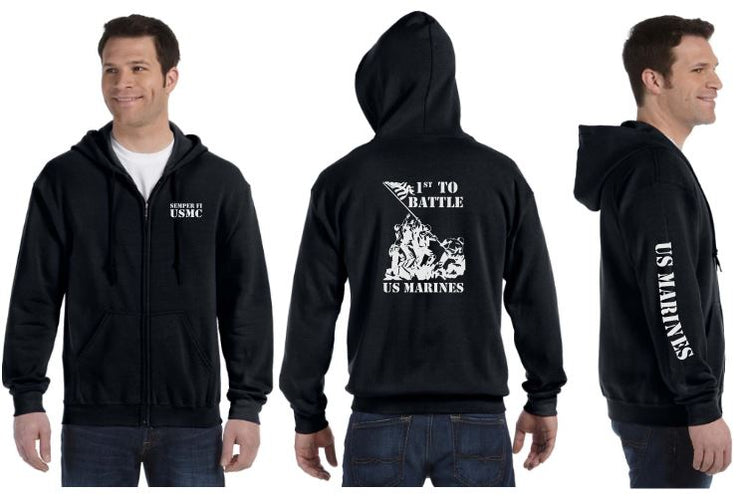 USMC 1st to Battle Reflective Hoodie - Zippered