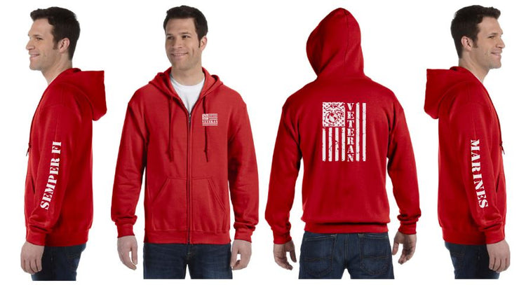 USMC Veteran Flag Reflective Hoodie - Zippered