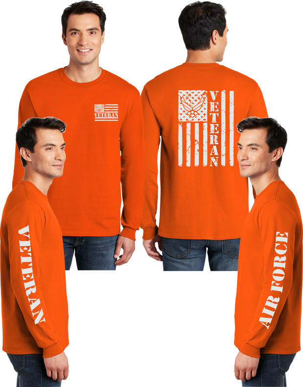 Air Force Veteran Flag Reflective Long Sleeve - 100% Cotton