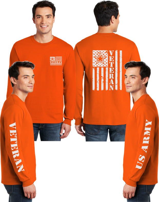 Army Veteran Flag Reflective Long Sleeve - 100% Cotton
