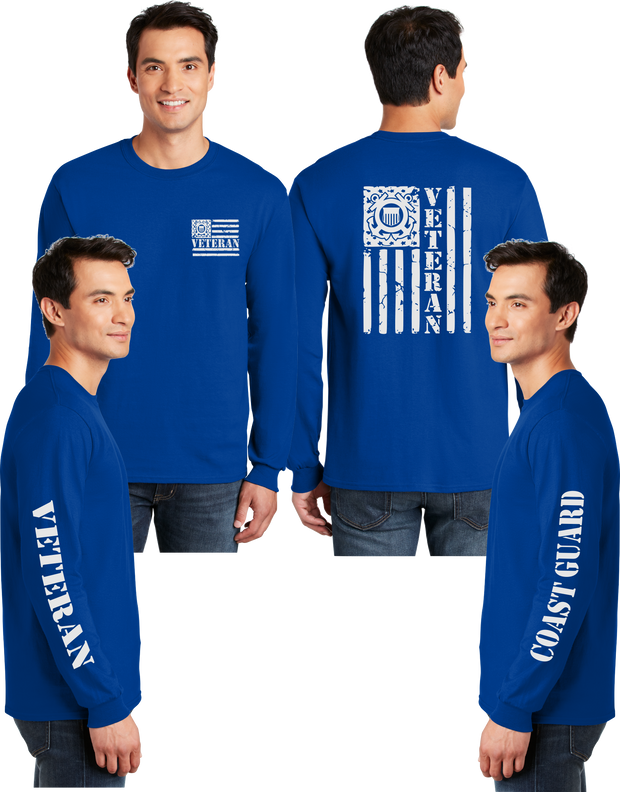 Coast Guard Veteran Flag Reflective Long Sleeve - 100% Cotton