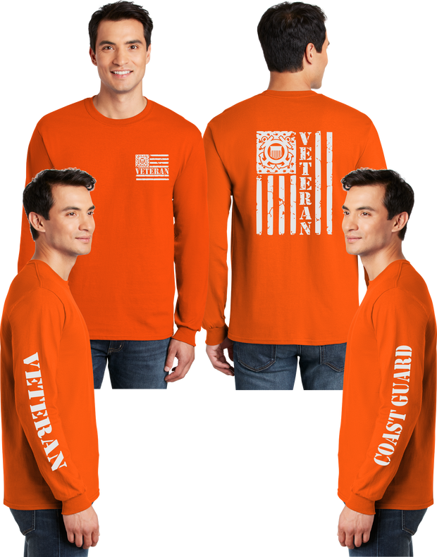 Coast Guard Veteran Flag Reflective Long Sleeve - 100% Cotton