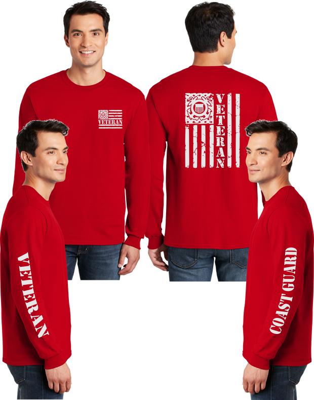 Coast Guard Veteran Flag Reflective Long Sleeve - 100% Cotton