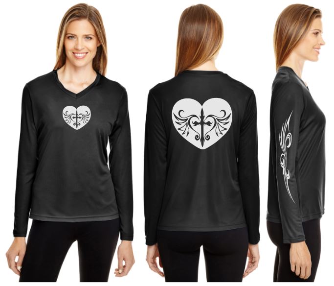 Cross Heart Reflective V-Neck Long Sleeve - 100% Polyester