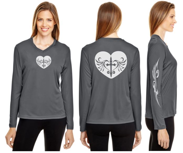 Cross Heart Reflective V-Neck Long Sleeve - 100% Polyester