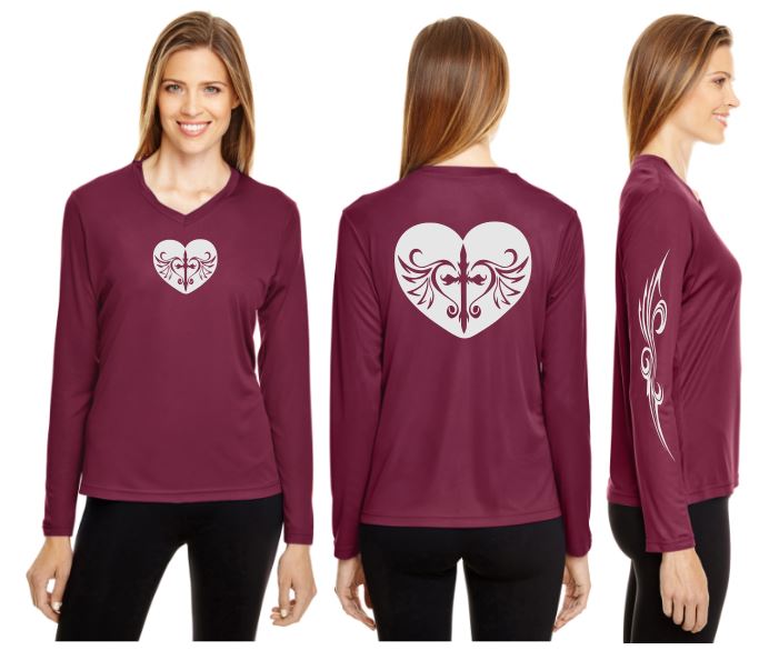 Cross Heart Reflective V-Neck Long Sleeve - 100% Polyester