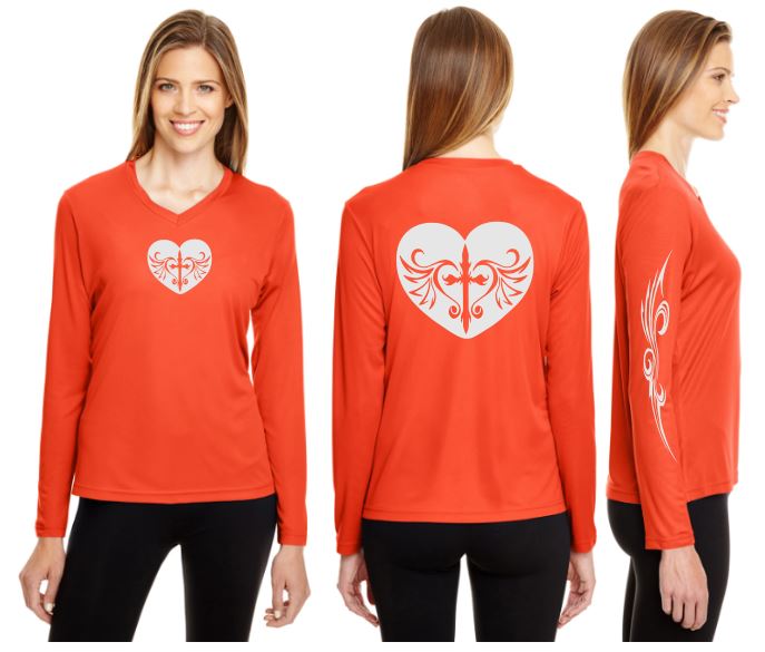 Cross Heart Reflective V-Neck Long Sleeve - 100% Polyester