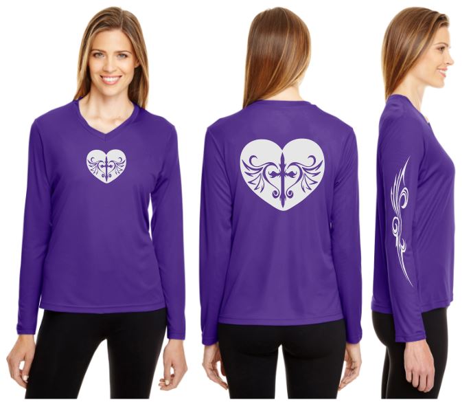 Cross Heart Reflective V-Neck Long Sleeve - 100% Polyester