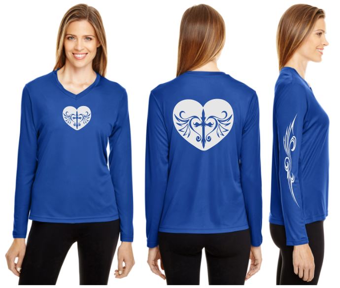 Cross Heart Reflective V-Neck Long Sleeve - 100% Polyester