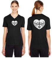 Cross Heart Reflective V-Neck Tee - 100% Polyester