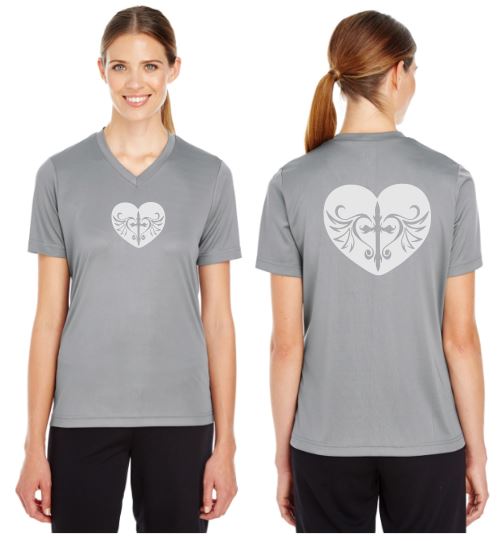 Cross Heart Reflective V-Neck Tee - 100% Polyester