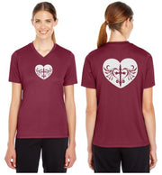 Cross Heart Reflective V-Neck Tee - 100% Polyester