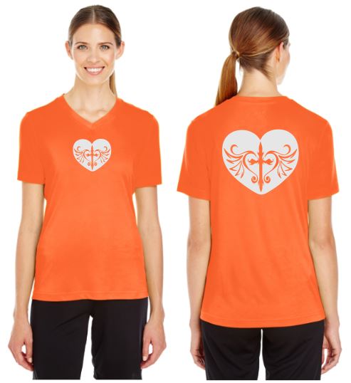 Cross Heart Reflective V-Neck Tee - 100% Polyester