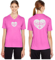 Cross Heart Reflective V-Neck Tee - 100% Polyester