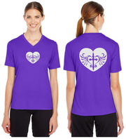 Cross Heart Reflective V-Neck Tee - 100% Polyester