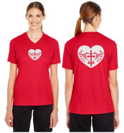 Cross Heart Reflective V-Neck Tee - 100% Polyester