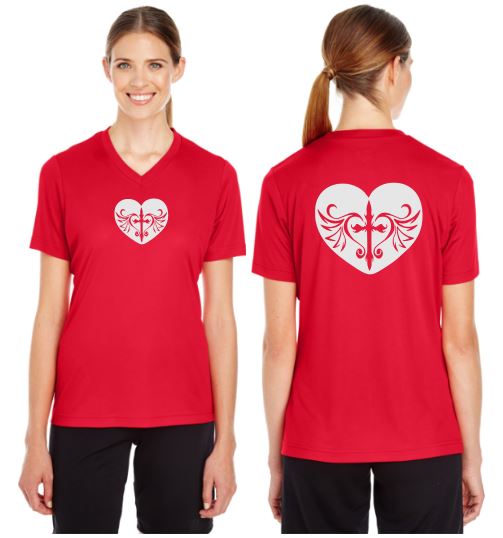 Cross Heart Reflective V-Neck Tee - 100% Polyester