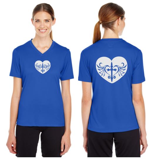 Cross Heart Reflective V-Neck Tee - 100% Polyester