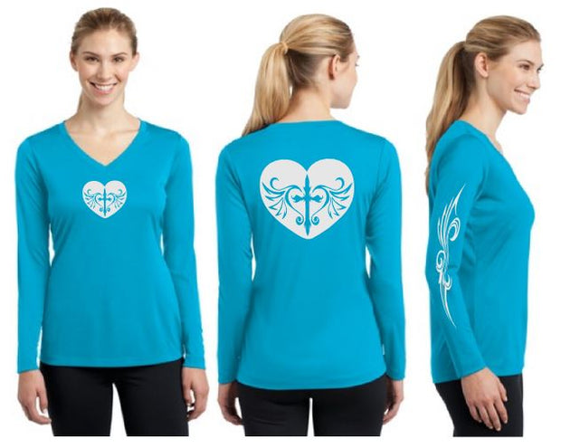 Cross Heart Reflective V-Neck Long Sleeve - 100% Cotton