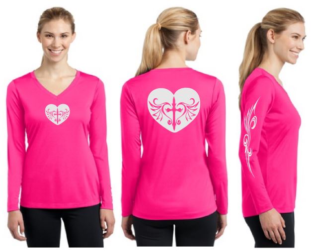 Cross Heart Reflective V-Neck Long Sleeve - 100% Cotton