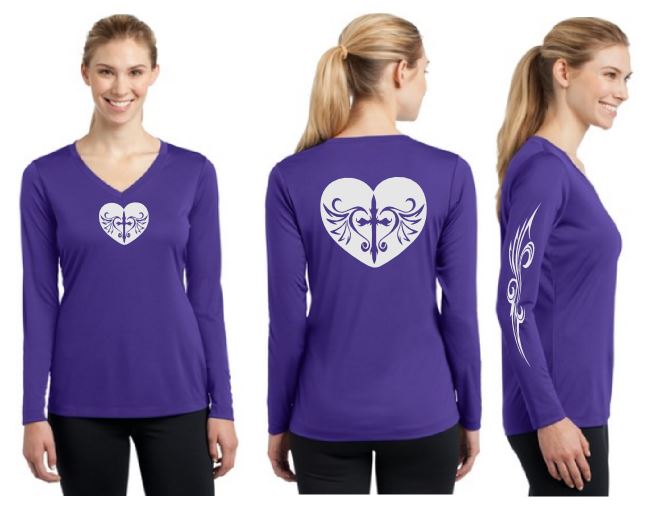 Cross Heart Reflective V-Neck Long Sleeve - 100% Cotton