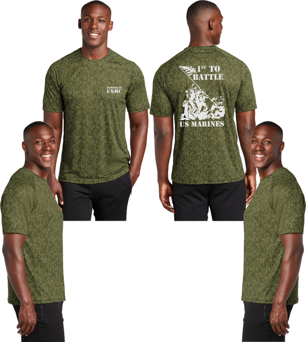 USMC 1st To Battle Digi Camo Reflective Tee - 100% Polyester