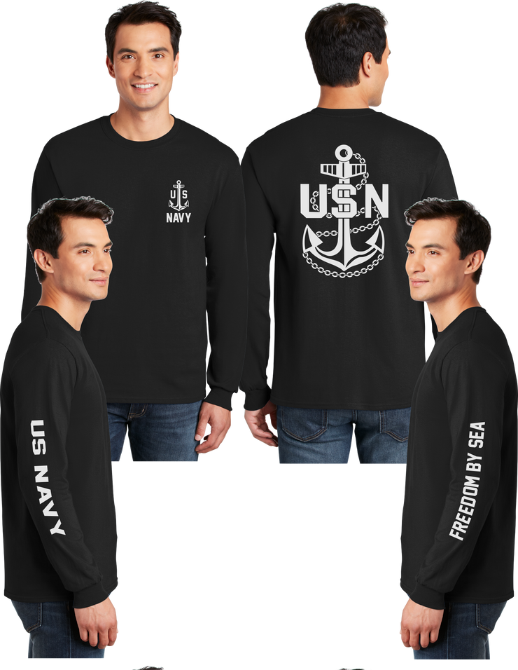 Navy Anchor Reflective Long Sleeve - 100% Polyester