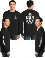 Navy Anchor Reflective Long Sleeve - Dry Blend