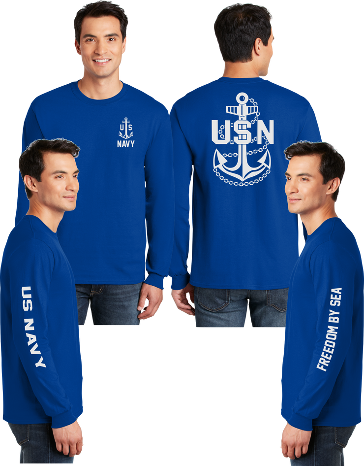 Navy Anchor Reflective Long Sleeve - 100% Cotton