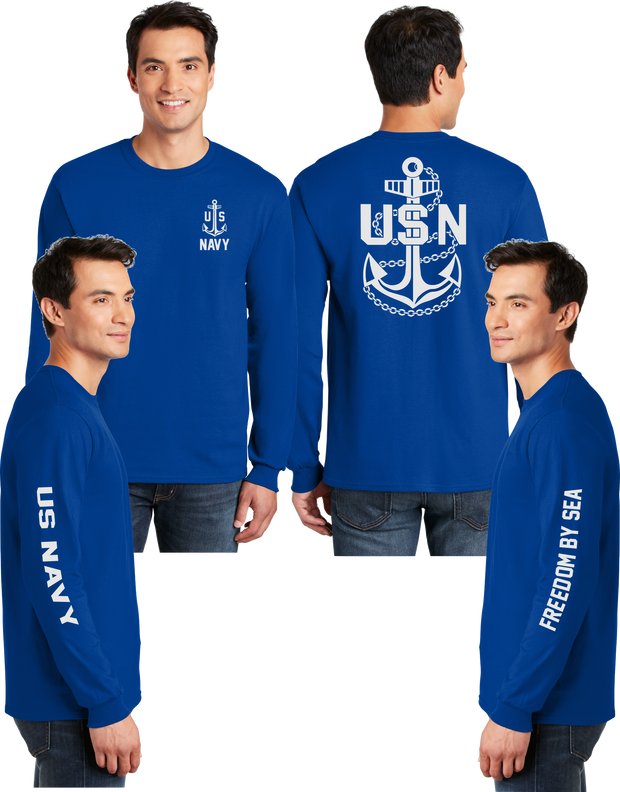 Navy Anchor Reflective Long Sleeve - Dry Blend