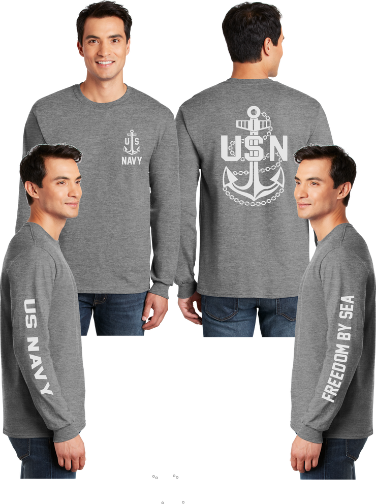 Navy Anchor Reflective Long Sleeve - Dry Blend