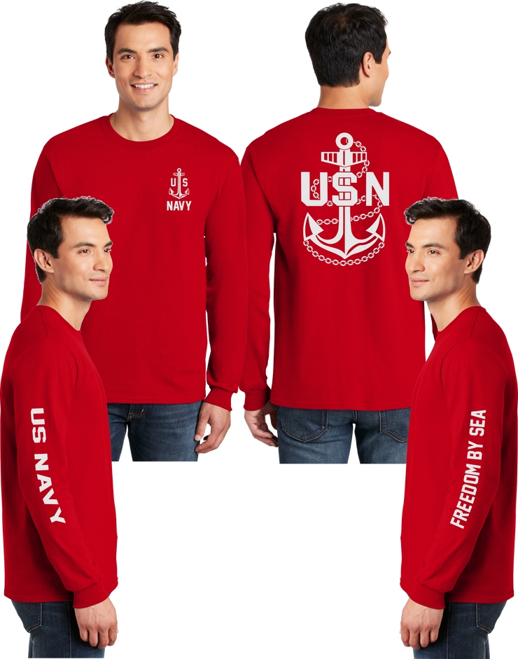 Navy Anchor Reflective Long Sleeve - 100% Polyester