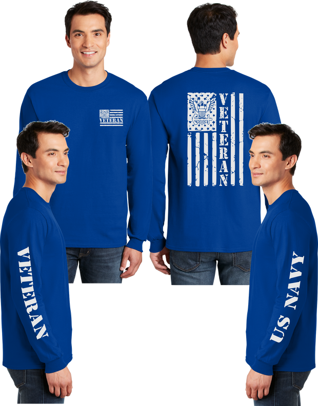 Navy Veteran Flag Reflective Long Sleeve - 100% Cotton